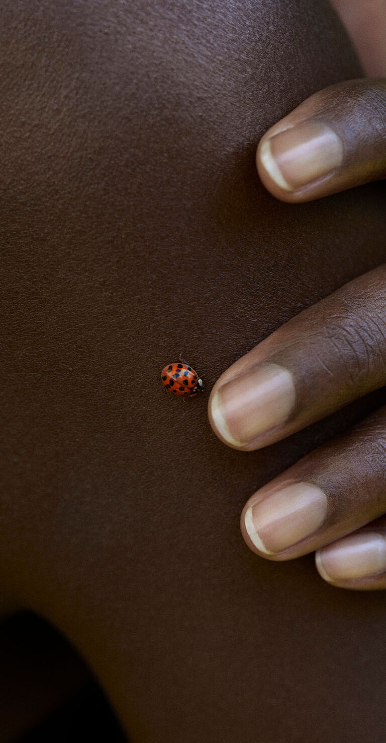 Ladybug on skin for Stella McCartney vegan luxury skincare